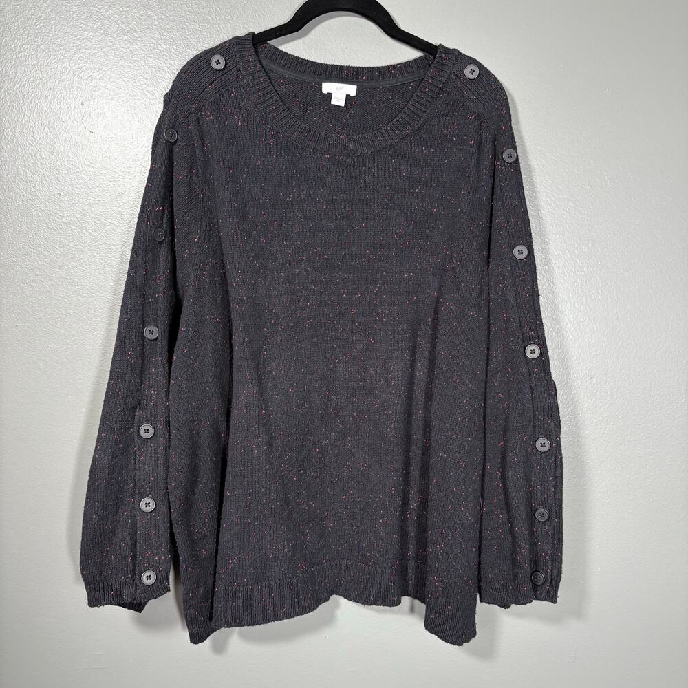 J Jill Black & Red Speckle Button Accent Cozy Sweater - 3X - Women's Plus Size